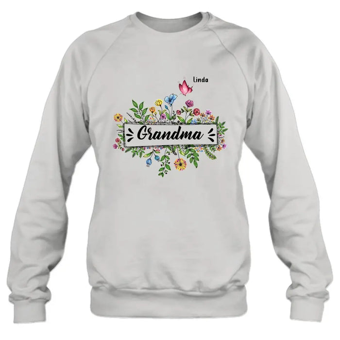 Custom Personalized Grandma Flower Butterfly Shirt/ Hoodie - Upto 10 Kids/ Grandkids - Mother's Day Gift Idea For Grandma/ Mom