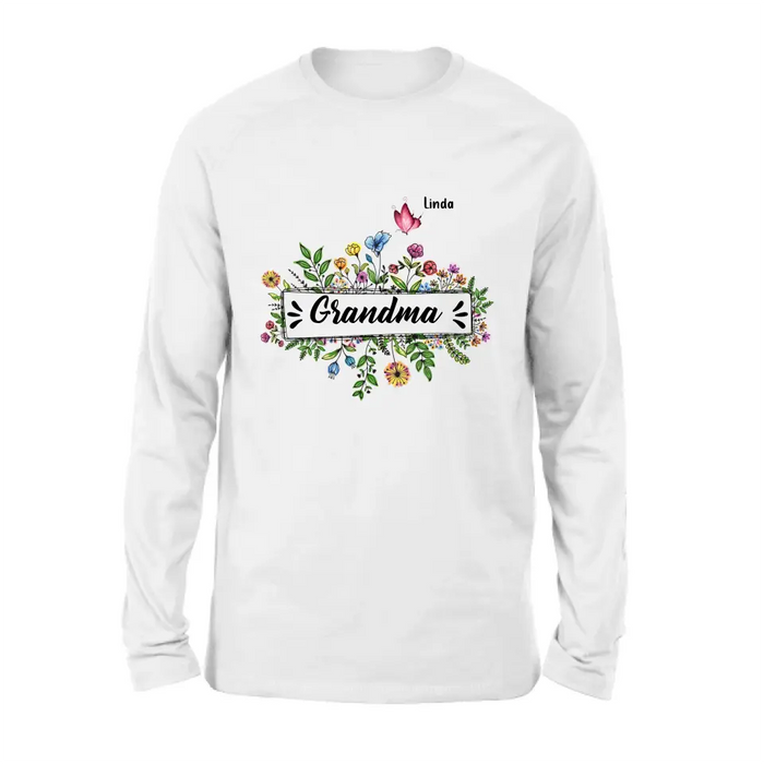 Custom Personalized Grandma Flower Butterfly Shirt/ Hoodie - Upto 10 Kids/ Grandkids - Mother's Day Gift Idea For Grandma/ Mom