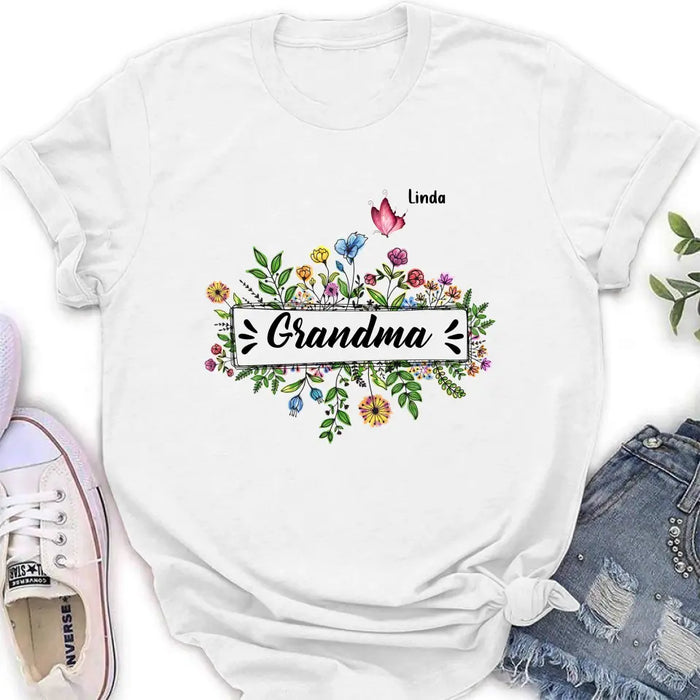 Custom Personalized Grandma Flower Butterfly Shirt/ Hoodie - Upto 10 Kids/ Grandkids - Mother's Day Gift Idea For Grandma/ Mom