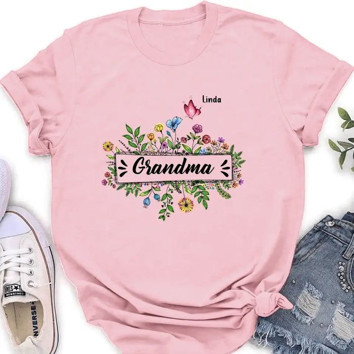 Custom Personalized Grandma Flower Butterfly Shirt/ Hoodie - Upto 10 Kids/ Grandkids - Mother's Day Gift Idea For Grandma/ Mom