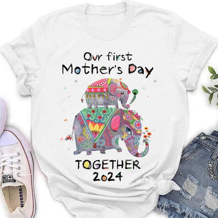 Custom Personalized First Mother's Day Together Elephant Shirt/Baby Onesie - Gift Idea For Mom/ Baby/ Mother's Day