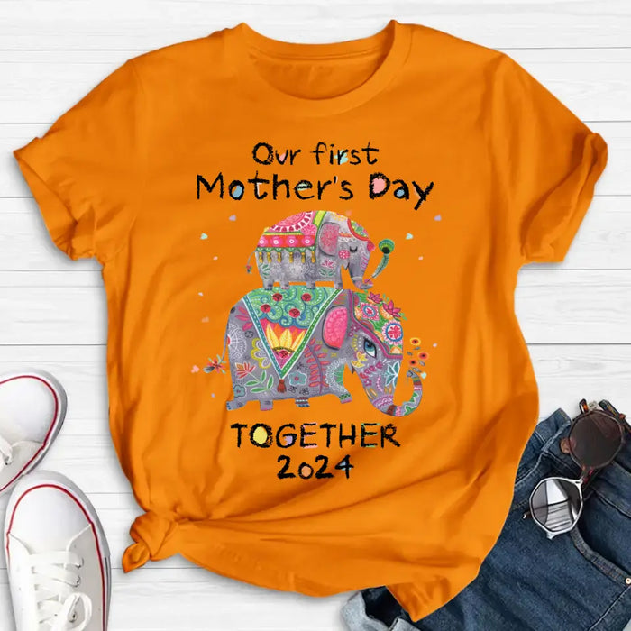 Custom Personalized First Mother's Day Together Elephant Shirt/Baby Onesie - Gift Idea For Mom/ Baby/ Mother's Day