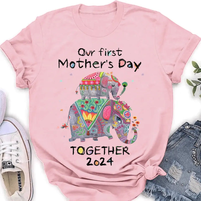 Custom Personalized First Mother's Day Together Elephant Shirt/Baby Onesie - Gift Idea For Mom/ Baby/ Mother's Day