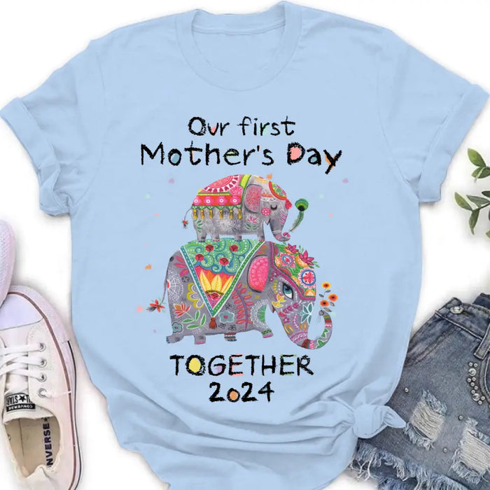 Custom Personalized First Mother's Day Together Elephant Shirt/Baby Onesie - Gift Idea For Mom/ Baby/ Mother's Day