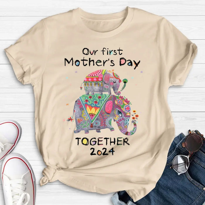 Custom Personalized First Mother's Day Together Elephant Shirt/Baby Onesie - Gift Idea For Mom/ Baby/ Mother's Day