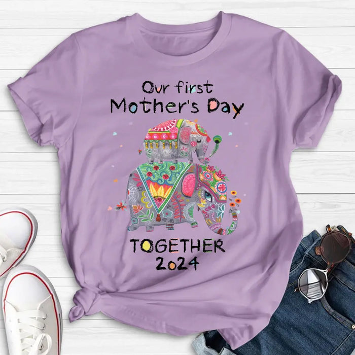 Custom Personalized First Mother's Day Together Elephant Shirt/Baby Onesie - Gift Idea For Mom/ Baby/ Mother's Day