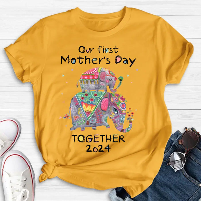 Custom Personalized First Mother's Day Together Elephant Shirt/Baby Onesie - Gift Idea For Mom/ Baby/ Mother's Day