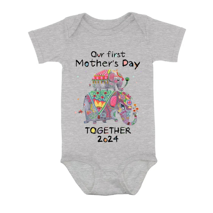 Custom Personalized First Mother's Day Together Elephant Shirt/Baby Onesie - Gift Idea For Mom/ Baby/ Mother's Day