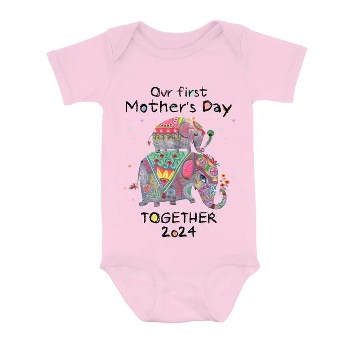 Custom Personalized First Mother's Day Together Elephant Shirt/Baby Onesie - Gift Idea For Mom/ Baby/ Mother's Day