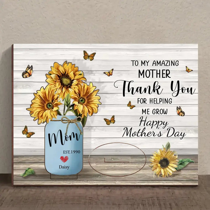 Custom Personalized Sunflower Wooden Mother's Card - Upto 8 Kids - Mother's Day Gift Idea For Mom - Thank You For Helping Me Grow