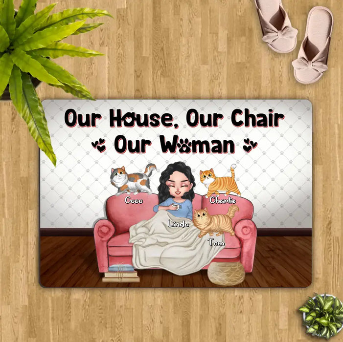 Custom Personalized Cat Mom Doormat - Gifts For Cat Lovers With Upto 7 Cats/Mother's Day - Our House Our Chair Our Woman