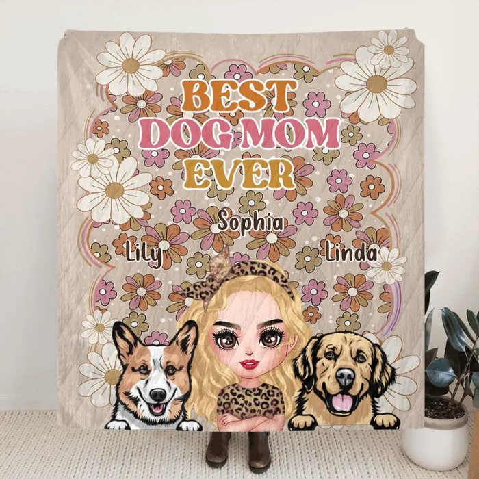 Custom Personalized Dog Mom Fleece Throw/ Quilt Blanket - Gift Idea For Dog Lovers/ Mother's Day - Upto 6 Dogs - Best Dog Mom Ever