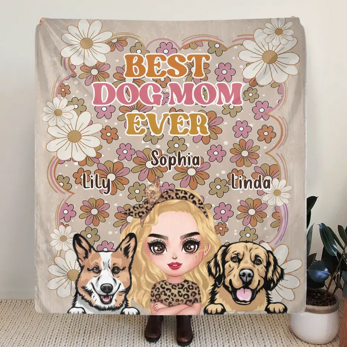 Custom Personalized Dog Mom Fleece Throw/ Quilt Blanket - Gift Idea For Dog Lovers/ Mother's Day - Upto 6 Dogs - Best Dog Mom Ever