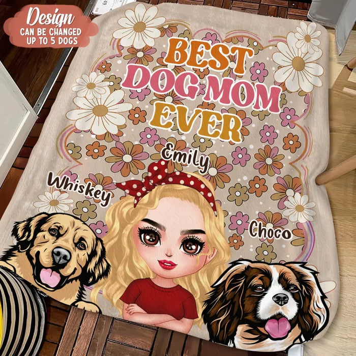 Custom Personalized Dog Mom Fleece Throw/ Quilt Blanket - Gift Idea For Dog Lovers/ Mother's Day - Upto 6 Dogs - Best Dog Mom Ever