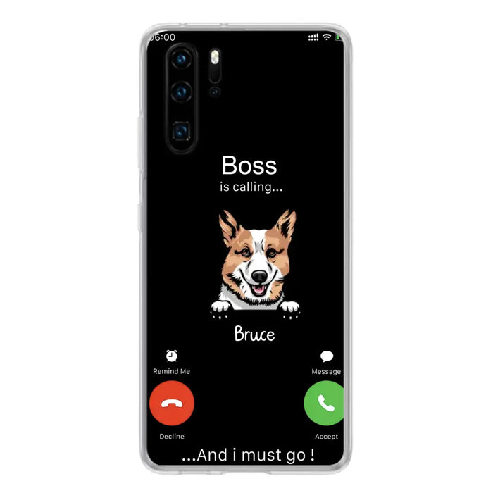 Custom Personalized Dog Phone Case - Gift Idea For Dog Lover/Mother's Day/Father's Day - Upto 5 Dogs - Boss Is Calling And I Must Go - Case For Oppo/Xiaomi/Huawei