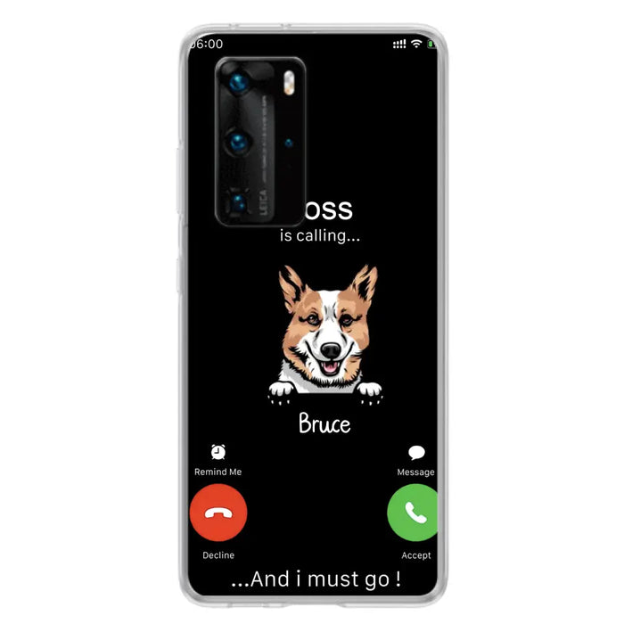 Custom Personalized Dog Phone Case - Gift Idea For Dog Lover/Mother's Day/Father's Day - Upto 5 Dogs - Boss Is Calling And I Must Go - Case For Oppo/Xiaomi/Huawei