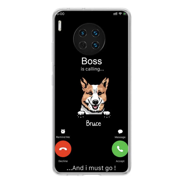 Custom Personalized Dog Phone Case - Gift Idea For Dog Lover/Mother's Day/Father's Day - Upto 5 Dogs - Boss Is Calling And I Must Go - Case For Oppo/Xiaomi/Huawei