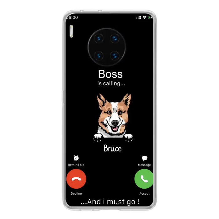 Custom Personalized Dog Phone Case - Gift Idea For Dog Lover/Mother's Day/Father's Day - Upto 5 Dogs - Boss Is Calling And I Must Go - Case For Oppo/Xiaomi/Huawei