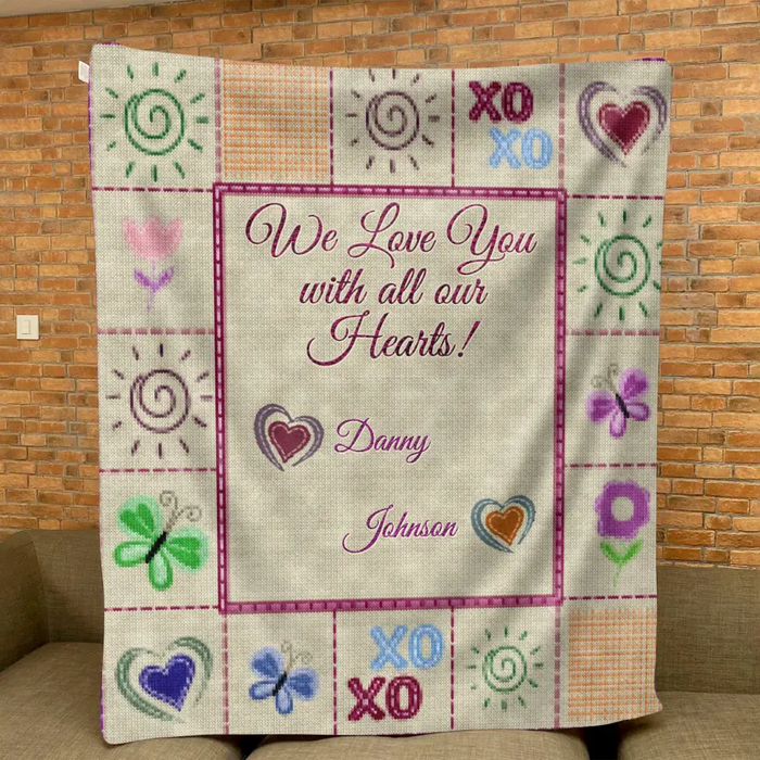 Custom Personalized Grandma Mom Fleece Throw/Quilt Blanket - Upto 12 Kids - Mother's Day Gift Idea For Grandma/ Mom - We Love You With All Our Hearts