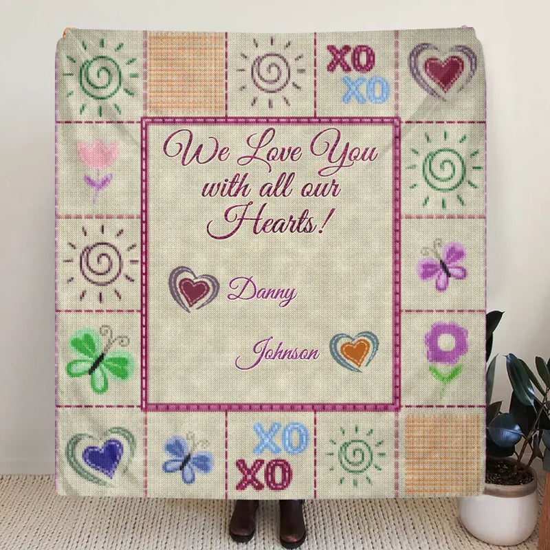 Personalized Grandma Mom Fleece Throw/Quilt Blanket - Up to 12 Kids - Mother's Day Gift Idea For Grandma/Mom - We Love You With All Our Hearts