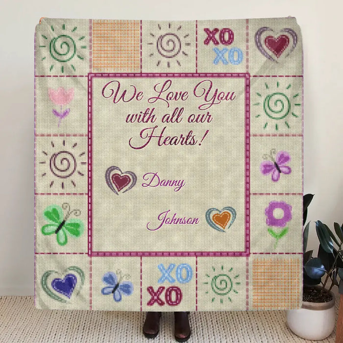 Custom Personalized Grandma Mom Fleece Throw/Quilt Blanket - Upto 12 Kids - Mother's Day Gift Idea For Grandma/ Mom - We Love You With All Our Hearts