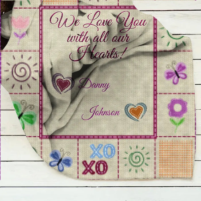 Custom Personalized Grandma Mom Fleece Throw/Quilt Blanket - Upto 12 Kids - Mother's Day Gift Idea For Grandma/ Mom - We Love You With All Our Hearts