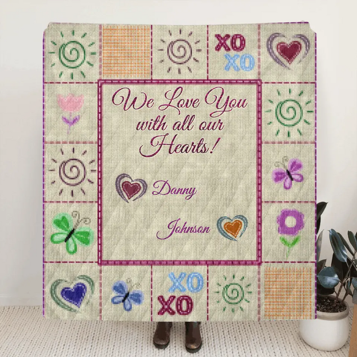 Custom Personalized Grandma Mom Fleece Throw/Quilt Blanket - Upto 12 Kids - Mother's Day Gift Idea For Grandma/ Mom - We Love You With All Our Hearts