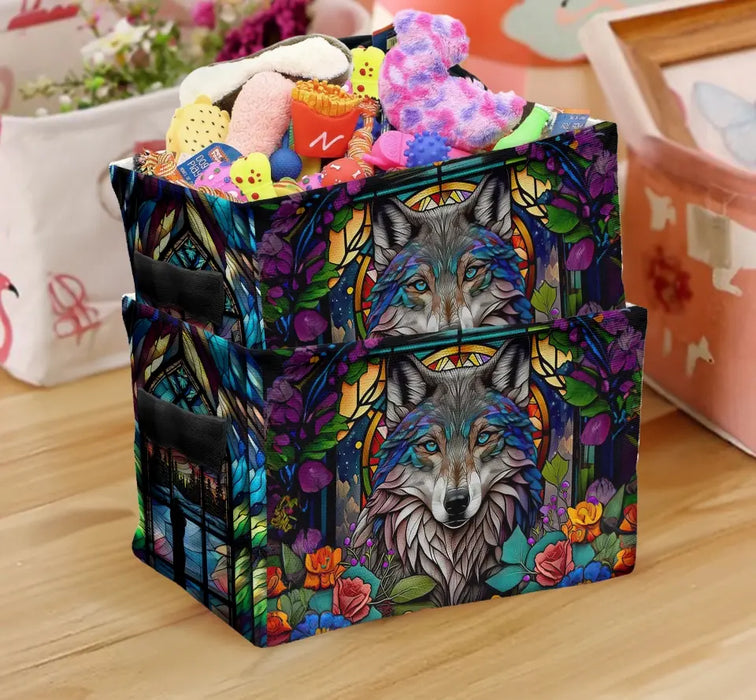 Custom Personalized Wolf Stash Box With Northern Lights Design - Storage Box - Keepsake Gift Box - Totem Spirit Animal