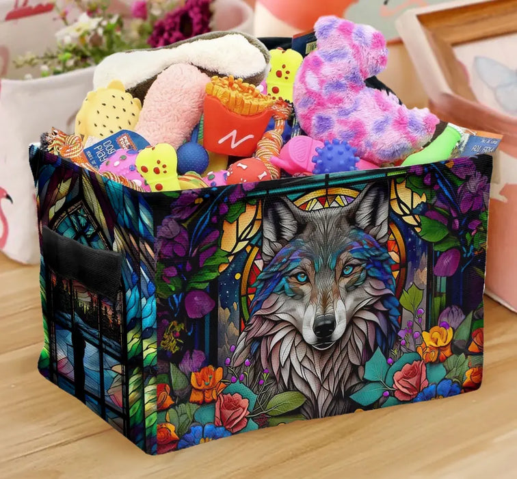 Custom Personalized Wolf Stash Box With Northern Lights Design - Storage Box - Keepsake Gift Box - Totem Spirit Animal