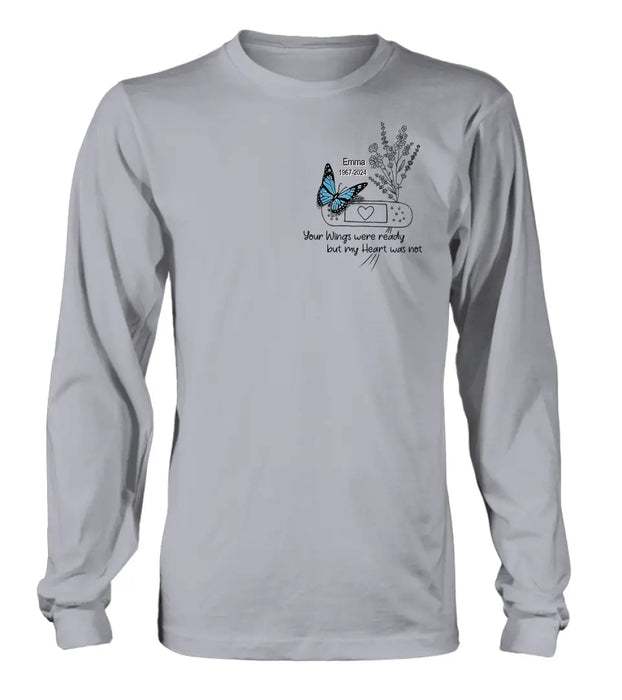 Custom Personalized Memorial Flower Shirt/Hoodie - Memorial Gift Idea For Mother's Day/Father's Day - Your Wings Were Ready But My Heart Was Not