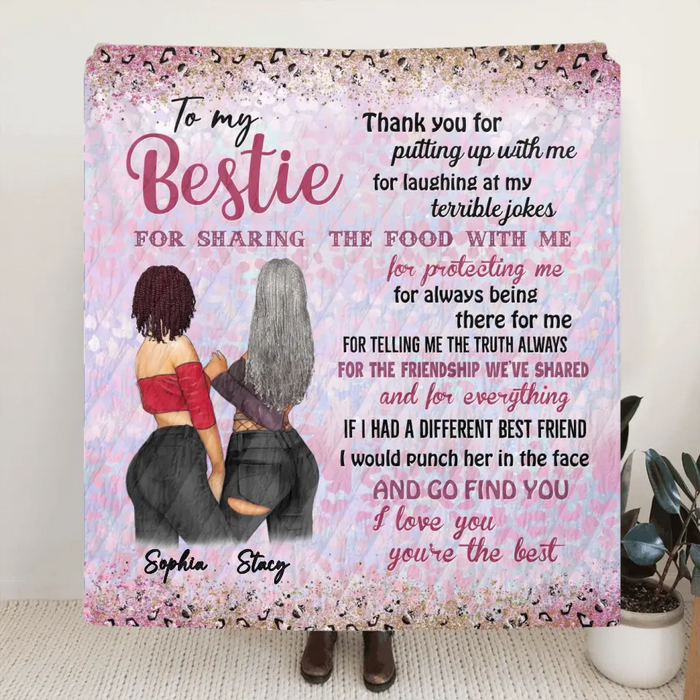 Custom Personalized Besties Quilt/Fleece Throw Blanket - Gift Idea For Best Friends - Thank You For Putting Up With Me