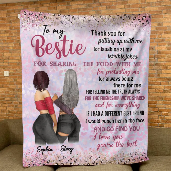 Custom Personalized Besties Quilt/Fleece Throw Blanket - Gift Idea For Best Friends - Thank You For Putting Up With Me