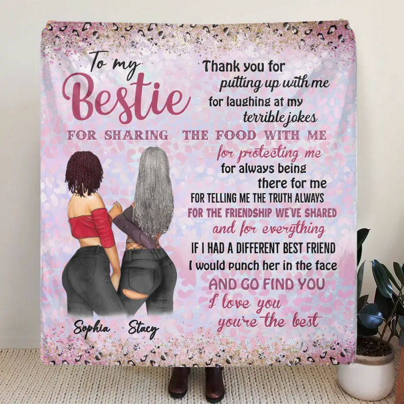 Personalized Besties Quilt/Fleece Throw Blanket - Gift Idea For Best Friends - Thank You For Putting Up With Me