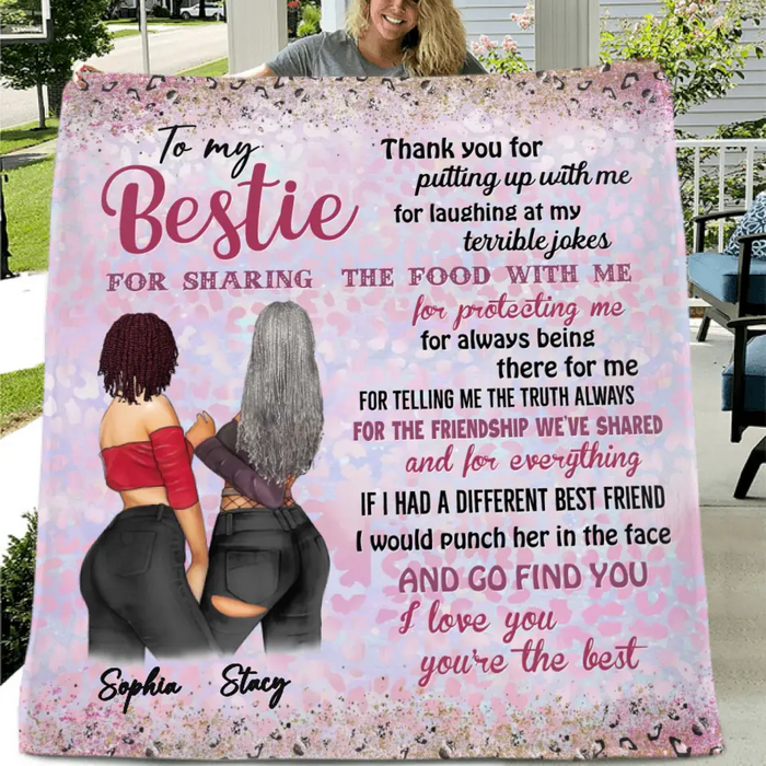 Custom Personalized Besties Quilt/Fleece Throw Blanket - Gift Idea For Best Friends - Thank You For Putting Up With Me