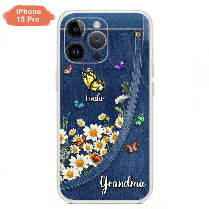 Custom Personalized Daisy And Butterfly Grandma Phone Case - Gift Idea For Grandma - Upto 10 Kids - Case For iPhone/Samsung