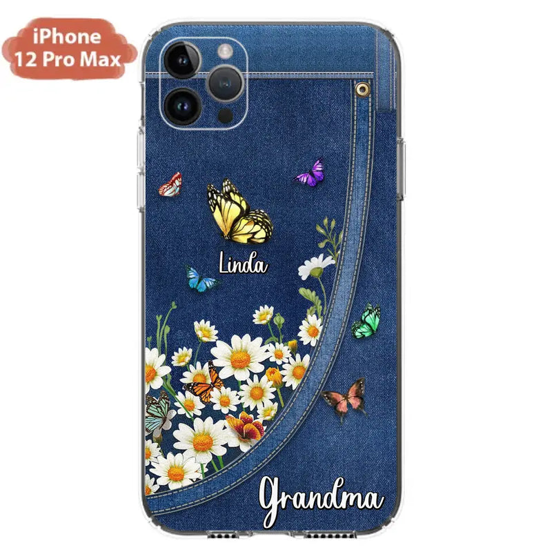 Custom Personalized Daisy And Butterfly Grandma Phone Case - Gift Idea For Grandma - Upto 10 Kids - Case For iPhone/Samsung