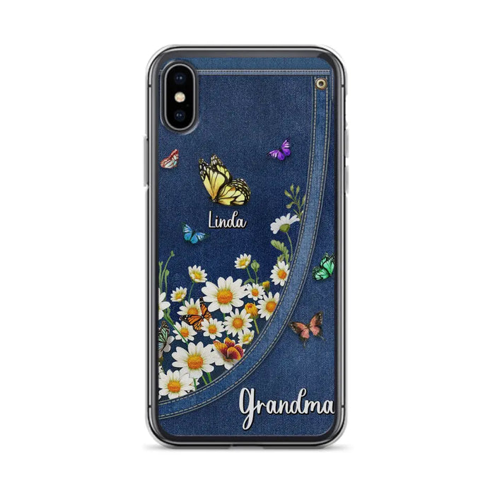 Custom Personalized Daisy And Butterfly Grandma Phone Case - Gift Idea For Grandma - Upto 10 Kids - Case For iPhone/Samsung