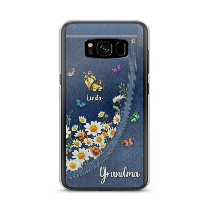 Custom Personalized Daisy And Butterfly Grandma Phone Case - Gift Idea For Grandma - Upto 10 Kids - Case For iPhone/Samsung