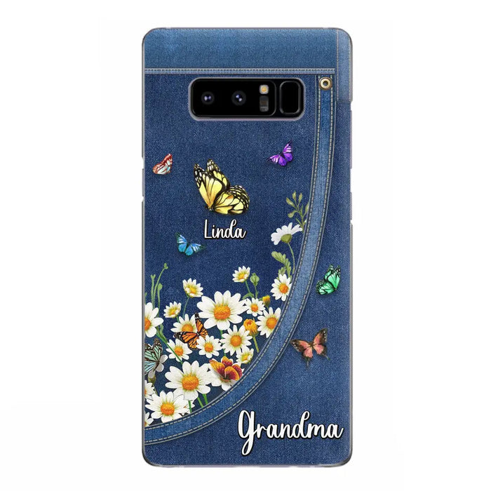 Custom Personalized Daisy And Butterfly Grandma Phone Case - Gift Idea For Grandma - Upto 10 Kids - Case For iPhone/Samsung