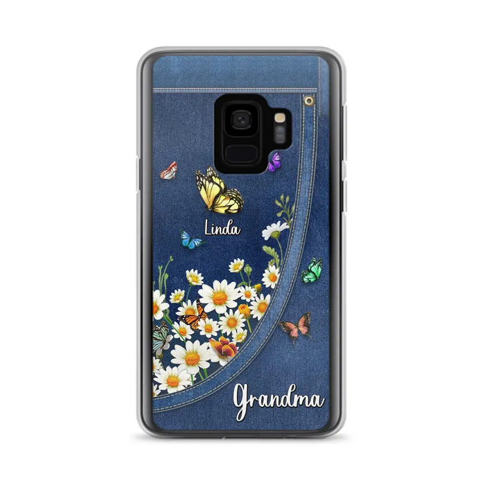 Custom Personalized Daisy And Butterfly Grandma Phone Case - Gift Idea For Grandma - Upto 10 Kids - Case For iPhone/Samsung