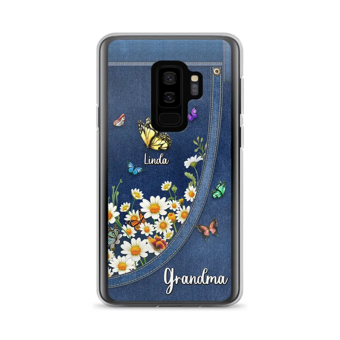 Custom Personalized Daisy And Butterfly Grandma Phone Case - Gift Idea For Grandma - Upto 10 Kids - Case For iPhone/Samsung