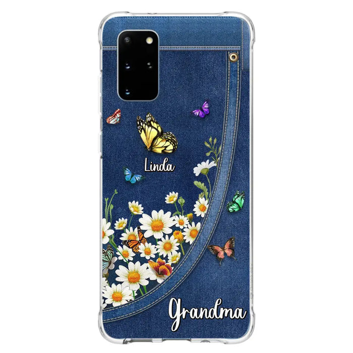 Custom Personalized Daisy And Butterfly Grandma Phone Case - Gift Idea For Grandma - Upto 10 Kids - Case For iPhone/Samsung