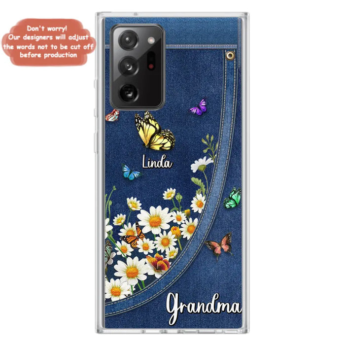 Custom Personalized Daisy And Butterfly Grandma Phone Case - Gift Idea For Grandma - Upto 10 Kids - Case For iPhone/Samsung