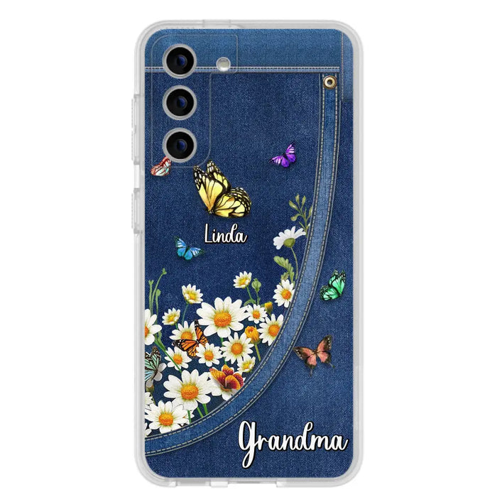 Custom Personalized Daisy And Butterfly Grandma Phone Case - Gift Idea For Grandma - Upto 10 Kids - Case For iPhone/Samsung