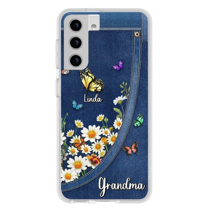 Custom Personalized Daisy And Butterfly Grandma Phone Case - Gift Idea For Grandma - Upto 10 Kids - Case For iPhone/Samsung