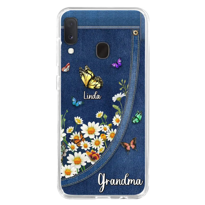 Custom Personalized Daisy And Butterfly Grandma Phone Case - Gift Idea For Grandma - Upto 10 Kids - Case For iPhone/Samsung