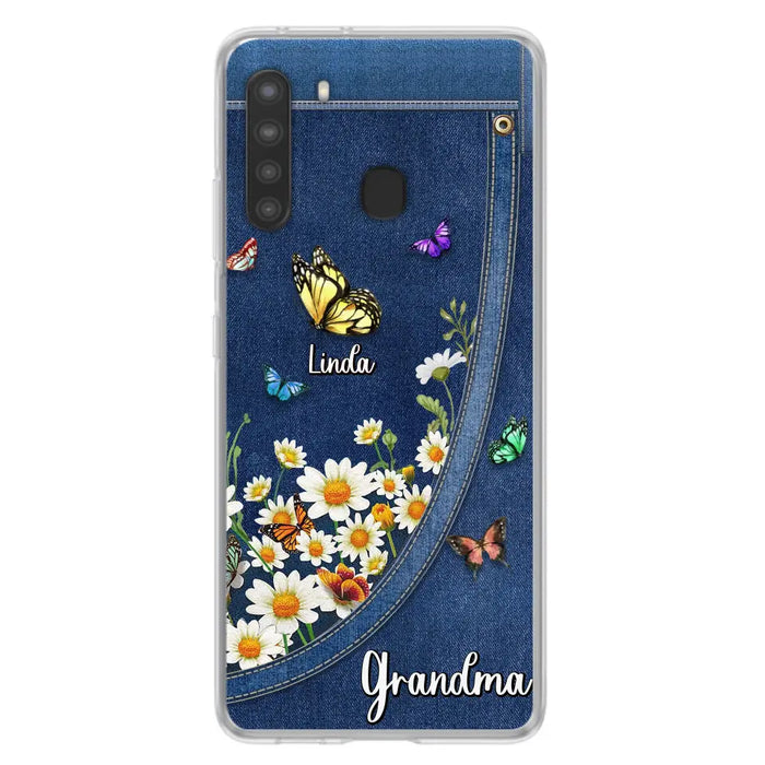 Custom Personalized Daisy And Butterfly Grandma Phone Case - Gift Idea For Grandma - Upto 10 Kids - Case For iPhone/Samsung