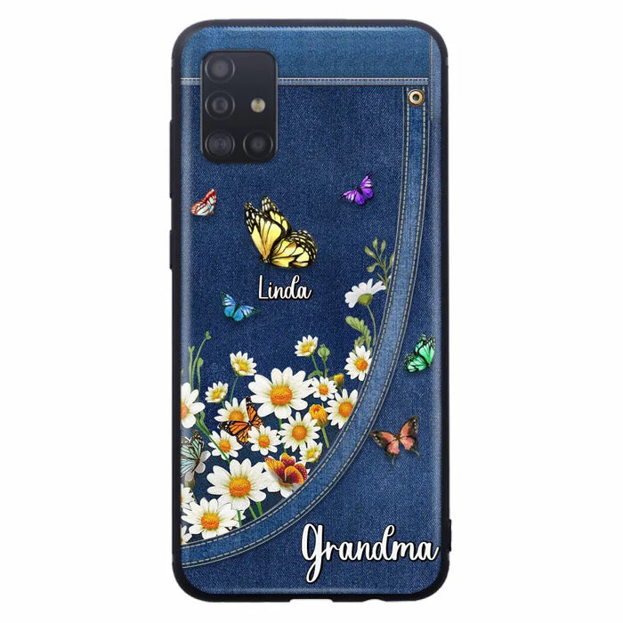 Custom Personalized Daisy And Butterfly Grandma Phone Case - Gift Idea For Grandma - Upto 10 Kids - Case For iPhone/Samsung