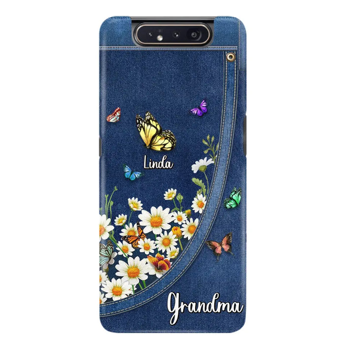 Custom Personalized Daisy And Butterfly Grandma Phone Case - Gift Idea For Grandma - Upto 10 Kids - Case For iPhone/Samsung