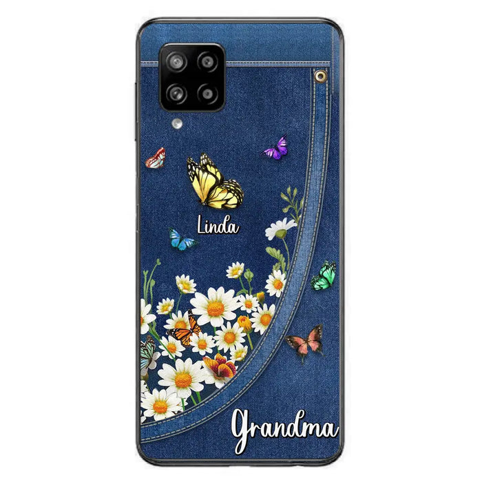 Custom Personalized Daisy And Butterfly Grandma Phone Case - Gift Idea For Grandma - Upto 10 Kids - Case For iPhone/Samsung